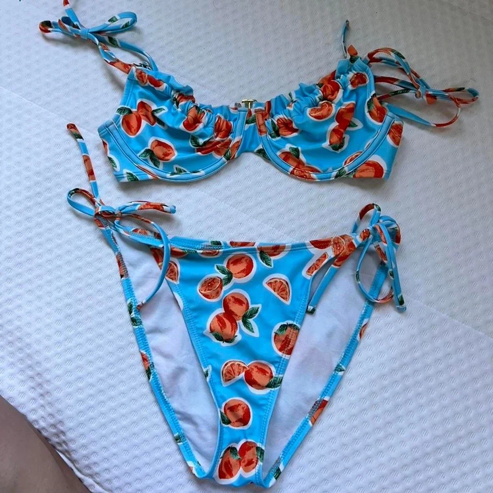 Wild Fable Blue & Orange Print Swimsuit Set | Size XS/S